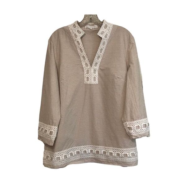 Preston & York 3/4 Sleeve Embellished Blouse V Neck Stand Up Collar Size XL - Picture 1 of 6